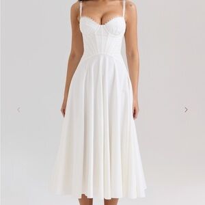 STEFFANI White Stretch Cotton Midi Sundress